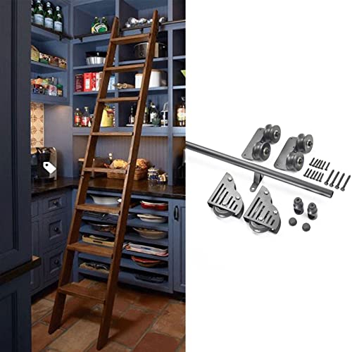 RAUGAJ Rollleiter-Hardware-Bibliothek, Schiebeleiter-Hardware Mit Bodenrollen-Set, 3,3 Fuß Bis 20 Fuß Runde Schiene/Schiene (Keine Leiter), Mobile Leiterschiene/16Ft/500Cm Track Kit von RAUGAJ
