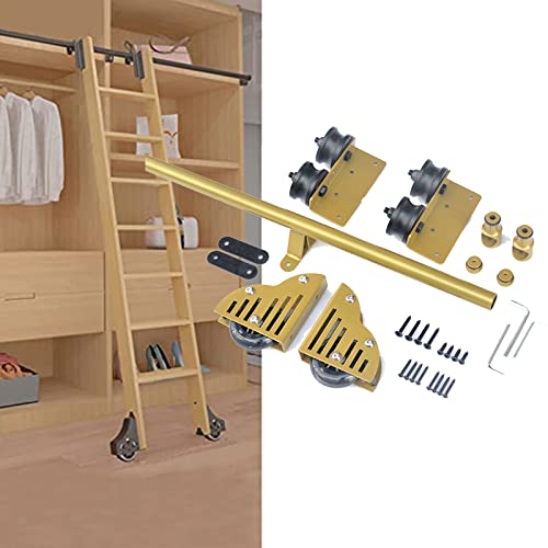 RAUGAJ Rollleiter-Hardware-Bibliotheks-Schiebeleiter-Kit (Ohne Leiter), Mobile Leiterschiene Aus Schmiedeeisernem Rundrohr Für Zuhause/Innenraum/Loft, Mit Bodenrollenrad + Verlängerungsschiene/Schiene von RAUGAJ