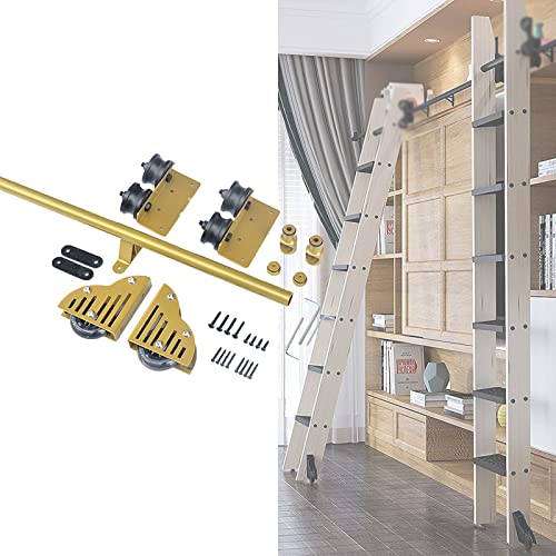 RAUGAJ Rustikale Gold Rolling Ladder Hardware Bibliothek Schiebe Scheune Leiter Hardware Kit 10Ft 20Ft Runde Rohr Mobile Leiter Track Für Home/Indoor/Loft/8Ft/244Cm Track Kit von RAUGAJ