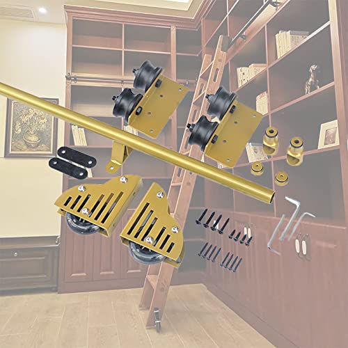 RAUGAJ Rustikales Gold-Schiebe-Bibliotheks-Hardware-Kit (Ohne Leiter), Rollleiter-Hardware-Bibliotheks-Schiebeleiter-Hardware-Kit, Runde Schiene/Schiene Mit Bodenrollenrädern + Verlängerungsschiene/16 von RAUGAJ