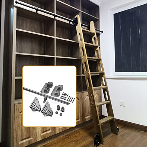 RAUGAJ Rustikales Schwarzes Schiebeleiter-Hardware-Kit (Ohne Leiter), 3,3 Bis 20 Fuß Rollleiter-Hardware-Bibliotheks-Schiebeleiter-Hardware-Kit + Verlängerungsschiene, Mit Bodenrollenrädern/10Ft/300Cm von RAUGAJ