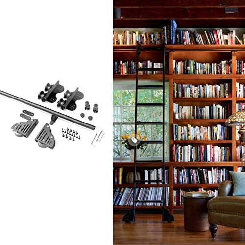 RAUGAJ Schiebe-Bibliotheks-Rollleiter-Kit 3,3 Fuß Bis 20 Fuß Einziehbare Rollleiter-Hardware Bibliotheks-Schiebeleiter-Hardware-Kit Mit Bodenrollenrädern, Mobile Leiterschiene Mit Rundem Rohr/10Ft/300 von RAUGAJ