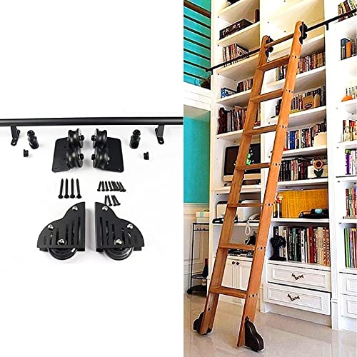 RAUGAJ Schiebe-Scheunentor-Hardware-Kit 3,3 Fuß Bis 20 Fuß, Rollleiter-Hardware-Bibliothek, Schiebeleiter-Hardware-Kit (Ohne Leiter), Mobile Leiterschiene Aus Schwarzem Rundrohr Aus Stahl/16Ft/500Cm T von RAUGAJ