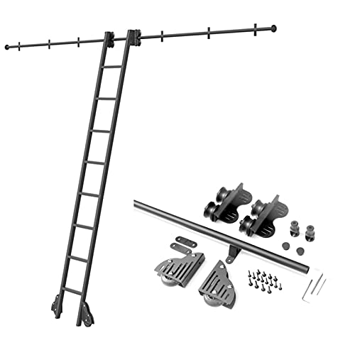 RAUGAJ Schiebe-Scheunentor-Hardware-Kit 3,3 Fuß Bis 20 Fuß, Rollleiter-Hardware-Bibliothek, Schiebeleiter-Hardware-Kit (Ohne Leiter), Mobile Leiterverlängerungsschiene Aus Schwarzem Rundrohr Aus Stahl von RAUGAJ