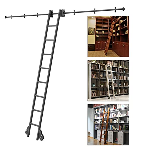 RAUGAJ Schiebe-Scheunentor-Kit, 3,3 Fuß Bis 20 Fuß, Rollleiter-Hardware, Bibliothek, Schiebeleiter-Hardware-Kit, Runde Schiene/Schiene Mit Bodenrollenrädern (Keine Leiter)/3.3Ft/100Cm Track Kit von RAUGAJ