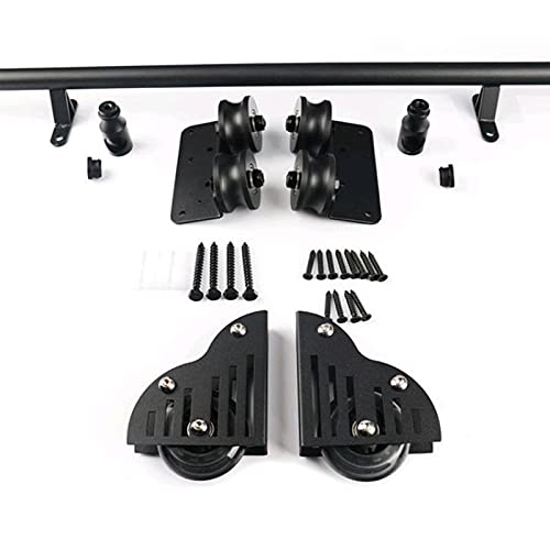 RAUGAJ Schiebe-Scheunentor-Kit, 3,3 Fuß Bis 20 Fuß, Rollleiter-Hardware, Bibliothek, Schiebeleiter-Hardware-Kit Mit Bodenrollenrädern, Rundrohr-Mobilleiterschienen/6.6Ft/200Cm Track Kit von RAUGAJ