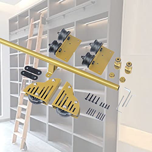 RAUGAJ Schiebe-Scheunentor-Kit 3,3 Fuß Bis 20 Fuß, Rollleiter-Hardware-Bibliothek, Schiebeleiter-Hardware-Kit, Rundrohr-Mobilleiterschiene Mit Bodenrollenrädern (Ohne Leiter)/4Ft/122Cm Track Kit von RAUGAJ