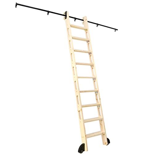 RAUGAJ Schiebe-Scheunentor-Leiter-Hardware-Kit, Rollleiter-Hardware-Bibliothek, Runde Schiene/Schiene Mit Bodenrollenrädern + Verlängerungsschiene (Keine Leiter)/6.6Ft/200Cm Track Kit von RAUGAJ