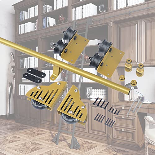 RAUGAJ Schiebe-Scheunentür-Set, 3,3 Fuß Bis 20 Fuß (Keine Leiter), Rollleiter-Hardware, Bibliothek, Schiebeleiter-Hardware-Set, Schwarzes Rundes Rohr, Mobile Leiterschiene Für Zuhause/Innenraum/Dachbo von RAUGAJ