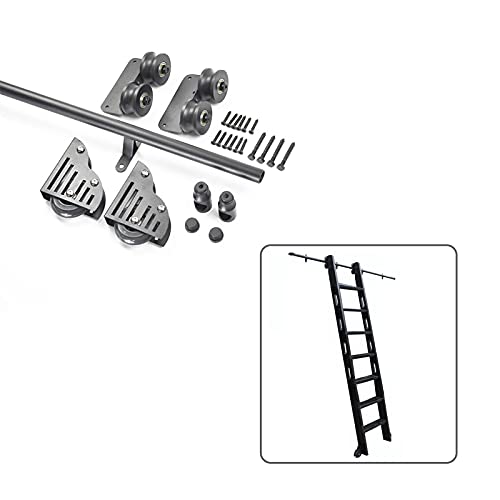 RAUGAJ Schiebetür-Bausatz Mit Bodenrollen 3.3Ft-20Ft Rolling Ladder Hardware Library Sliding Ladder Hardware Kit,Round Tube Mobile Ladder Track/6.6Ft/200Cm Track Kit von RAUGAJ