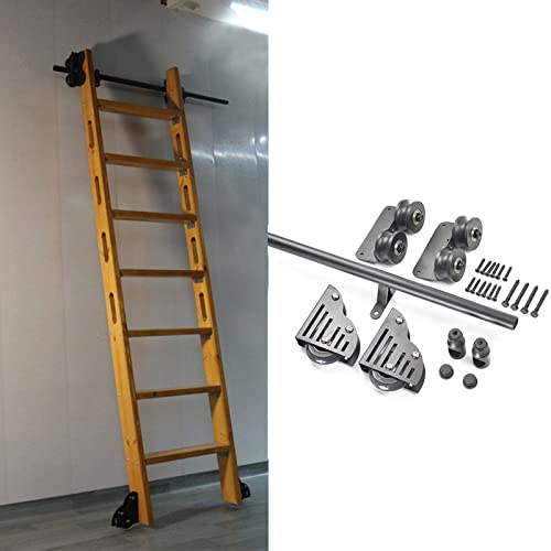 RAUGAJ Schiebetür Hardware-Kit 3.3Ft-20Ft, Rolling Ladder Hardware-Bibliothek Schiebeleiter Hardware-Kit, Schwarzer Stahl Rundes Rohr Mobile Leiter Track, Mit Boden Roller Räder/3.3Ft/100Cm Track Kit von RAUGAJ