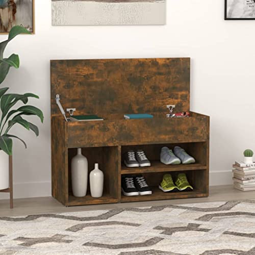 RAUGAJ Schuhbank aus geräucherter Eiche, 80 x 30 x 45 cm, Holzwerkstoff, Artikelfarbe: Räuchereiche von RAUGAJ