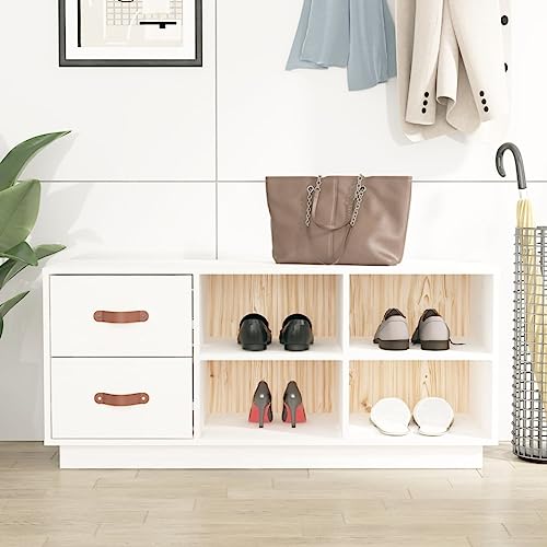 RAUGAJ Schuhbank weiß 100x34x45 cm Massivholz Kiefer Artikelfarbe Weiß von RAUGAJ