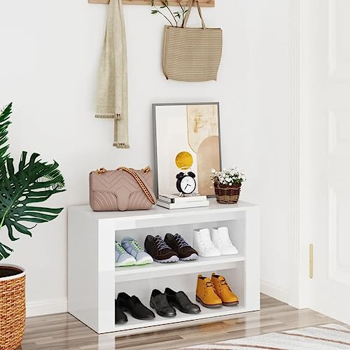 RAUGAJ Schuhregal Hochglanz Weiß 75x35x45cm Holzwerkstoff Artikelfarbe Hochglanz Weiß von RAUGAJ