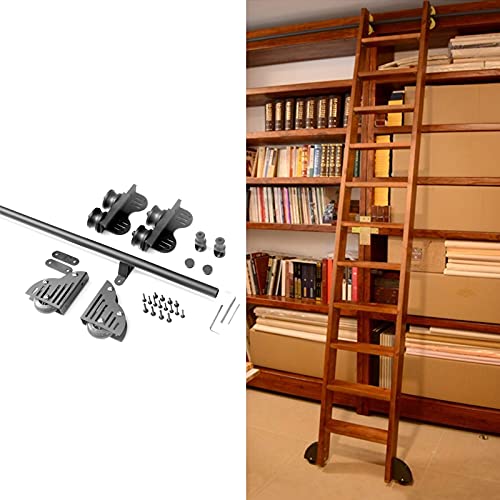 RAUGAJ Schwarze Rollende Bibliotheks-Hardware Zum Aufstehen, Dehnbare Gleitrolle (Ohne Leiter), Rollende Leiter-Hardware, Bibliotheks-Schiebeleiter-Hardware-Kit, Runde Schiene/Schiene/6.6Ft/200Cm von RAUGAJ
