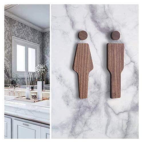 RAUGAJ Solide Walnussholz Selbst Klebrig Wc Schild, Badezimmer Dekor Toilettenschild Aufkleber Toilette Hotel Waschraum Toilettenbadezimmerschild 2X10 cm von RAUGAJ