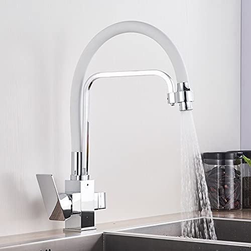 RAUGAJ Wasserhähne, Chrom Wasserfilter Klopfen Küchenarmatur/Chrom Mit Weiß von RAUGAJ