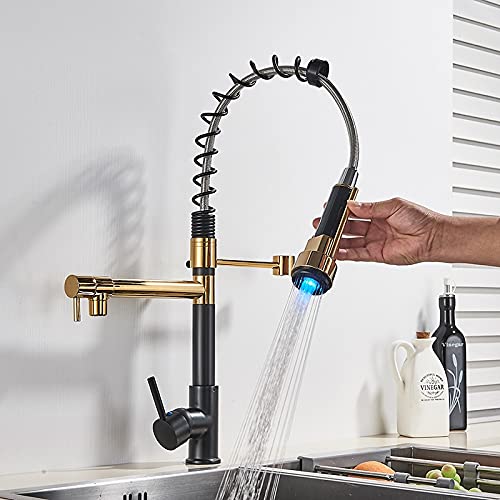 RAUGAJ Wasserhähne, Messingaus Ziehen Led -Küche Wasserhahngefäßspüle Mixer Heiß Und Kaltes Wassermixer Tap Badezimmer Wasserhähne/Schwarz Und D RAUGAJ Wasserhähne, Messingaus Ziehen Led -Küche Wasserhahngefäßspüle Mixer Heiß Und Kaltes Wassermixer Tap Badezimmer Wasserhähne/Schwarz Und D von RAUGAJ