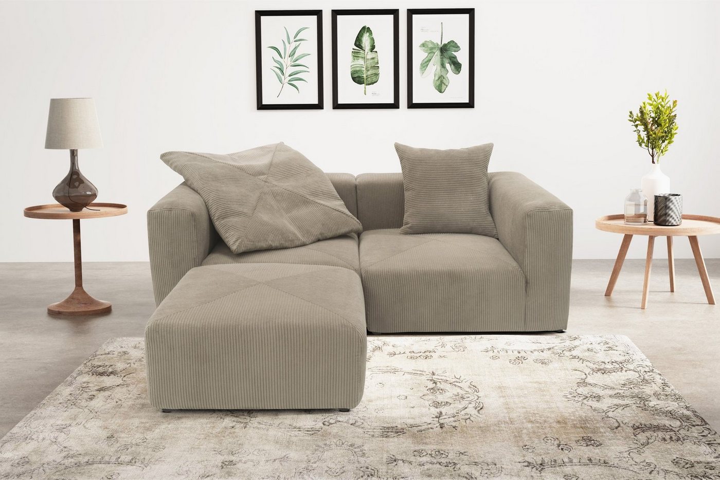 RAUM.ID Ecksofa Gerrid L-Form, Cord, Modulsofa, bestehend aus 2 Eckelementen + 1 Hocker von RAUM.ID