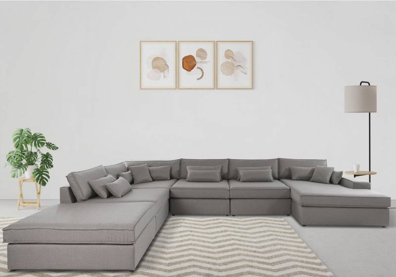 RAUM.ID Wohnlandschaft Enid U-Form, 6 Teile, bestehend aus Modulen, in vielen Bezügen, auch in Breitcord von RAUM.ID