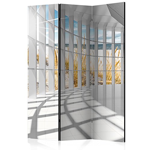 murando Raumteiler 3D Optik Korridor Meer Strand Foto Paravent 135x172 cm beidseitig auf Vlies-Leinwand Bedruckt Trennwand Spanische Wand Sichtschutz Raumtrenner grau beige c-C-0020-z-b von RAUMTEILER / PARAVENT B&D XXL
