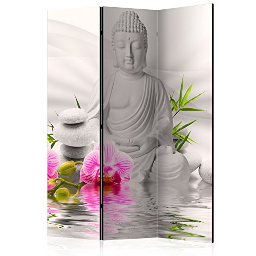 murando Raumteiler Buddha Foto Paravent 225x172 cm beidseitig auf Vlies-Leinwand Bedruckt Trennwand Spanische Wand Sichtschutz Raumtrenner grau Rose b-A-0011-z-c von RAUMTEILER / PARAVENT B&D XXL