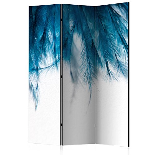 murando Raumteiler Feder Foto Paravent 135x172 cm beidseitig auf Vlies-Leinwand Bedruckt Trennwand Spanische Wand Sichtschutz Raumtrenner Home Office blau weiß b-B-0196-z-b von RAUMTEILER / PARAVENT B&D XXL