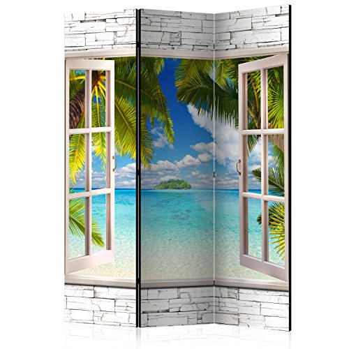 murando Raumteiler Fensterblick Fenster Landschaft Foto Paravent 135x172 cm beidseitig auf Vlies-Leinwand Bedruckt Trennwand Spanische Wand Sichtschutz Raumtrenner Home Office blau grau von RAUMTEILER / PARAVENT B&D XXL