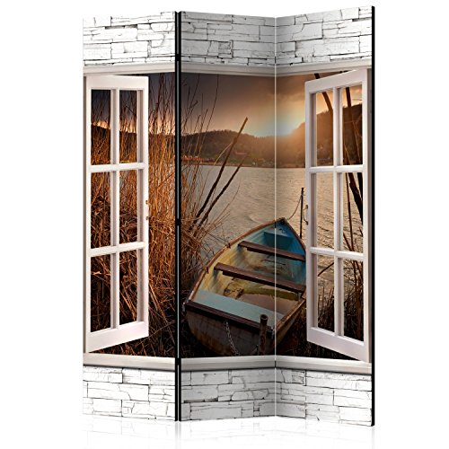 murando Raumteiler Fensterblick Fenster Landschaft Foto Paravent 135x172 cm beidseitig auf Vlies-Leinwand Bedruckt Trennwand Spanische Wand Sichtschutz Raumtrenner Home Office grau braun von RAUMTEILER / PARAVENT B&D XXL