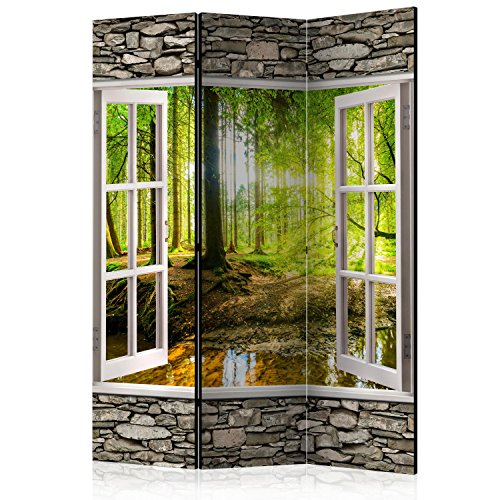 murando Raumteiler Fensterblick Fenster Landschaft Foto Paravent 135x172 cm beidseitig auf Vlies-Leinwand Bedruckt Trennwand Spanische Wand Sichtschutz Raumtrenner Home Office grün beige von RAUMTEILER / PARAVENT B&D XXL