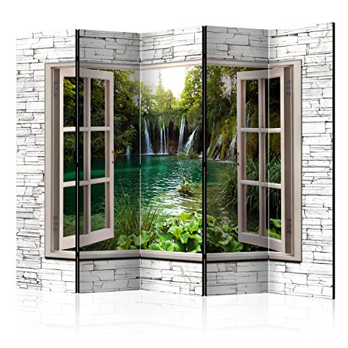 murando Raumteiler Fensterblick Fenster Landschaft Foto Paravent 225x172 cm beidseitig auf Vlies-Leinwand Bedruckt Trennwand Spanische Wand Sichtschutz Raumtrenner Home Office grau beige von RAUMTEILER / PARAVENT B&D XXL