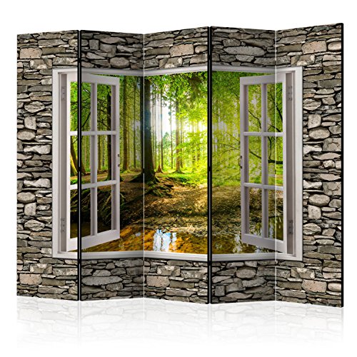 murando Raumteiler Fensterblick Fenster Landschaft Foto Paravent 225x172 cm einseitig auf Vlies-Leinwand Bedruckt Trennwand Spanische Wand Sichtschutz Raumtrenner Home Office grün beige von RAUMTEILER / PARAVENT B&D XXL