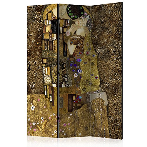 murando Raumteiler Klimt Kuss Foto Paravent 135x172 cm einseitig auf Vlies-Leinwand Bedruckt Trennwand Spanische Wand Sichtschutz Raumtrenner braun Gold l-A-0001-z-b von RAUMTEILER / PARAVENT B&D XXL