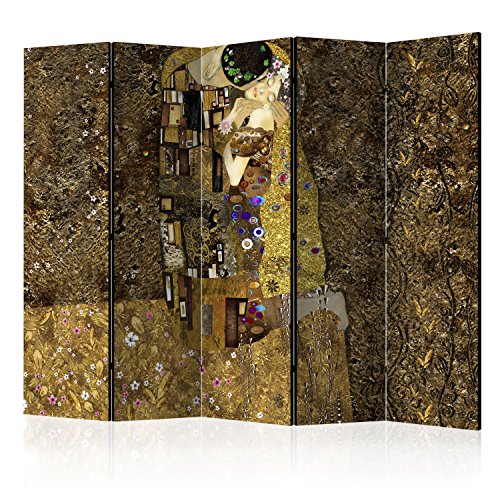 murando Raumteiler Klimt Kuss Foto Paravent 225x172 cm beidseitig auf Vlies-Leinwand Bedruckt Trennwand Spanische Wand Sichtschutz Raumtrenner braun Gold l-A-0001-z-c von RAUMTEILER / PARAVENT B&D XXL