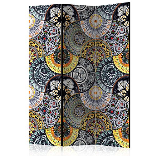 murando Raumteiler Mandala Ornament Oriental Foto Paravent 135x172 cm beidseitig auf Vlies-Leinwand Bedruckt Trennwand Spanische Wand Sichtschutz Raumtrenner grau gelb orange o-C-0001-z-b von RAUMTEILER / PARAVENT B&D XXL