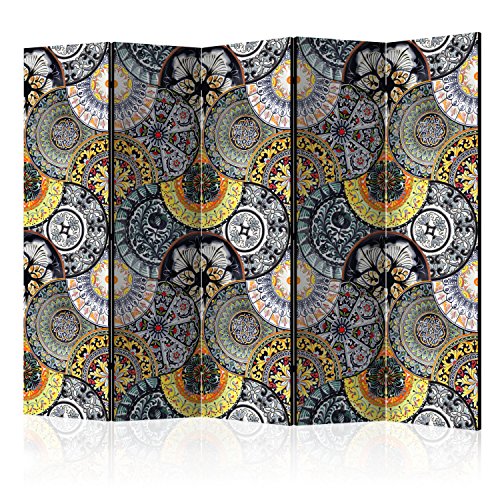 murando Raumteiler Mandala Ornament Oriental Foto Paravent 225x172 cm einseitig auf Vlies-Leinwand Bedruckt Trennwand Spanische Wand Sichtschutz Raumtrenner grau gelb orange o-C-0001-z-c von RAUMTEILER / PARAVENT B&D XXL