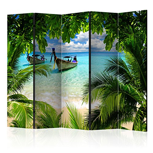 murando Raumteiler Meer Boot Insel Foto Paravent 225x172 cm beidseitig auf Vlies-Leinwand Bedruckt Trennwand Spanische Wand Sichtschutz Raumtrenner Home Office blau c-C-0088-z-c von RAUMTEILER / PARAVENT B&D XXL