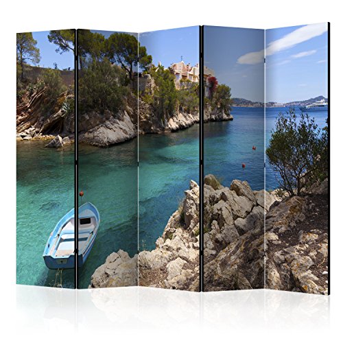 murando Raumteiler Meer Boot Insel Steg Foto Paravent 225x172 cm beidseitig auf Vlies-Leinwand Bedruckt Trennwand Spanische Wand Sichtschutz Raumtrenner Home Office blau von RAUMTEILER / PARAVENT B&D XXL