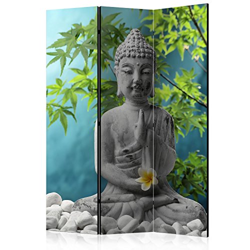 murando Raumteiler Spa Zen Buddha Foto Paravent 135x172 cm beidseitig auf Vlies-Leinwand Bedruckt Trennwand Spanische Wand Sichtschutz Raumtrenner Home Office grau blau grün von RAUMTEILER / PARAVENT B&D XXL