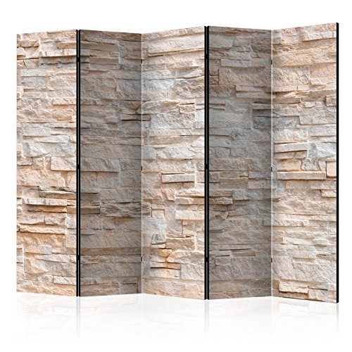 murando Raumteiler Stein-Optik Foto Paravent 225x172 cm beidseitig auf Vlies-Leinwand Bedruckt Trennwand Spanische Wand Sichtschutz Raumtrenner beige f-B-0018-z-c von RAUMTEILER / PARAVENT B&D XXL