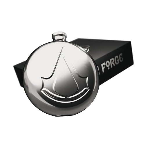 Offiziell Lizenzierter Assassin's Creed Flachmann - Edelstahl Geschenkset mit 2 x 30 ml Schnapsgläsern von RAVEN FORGE