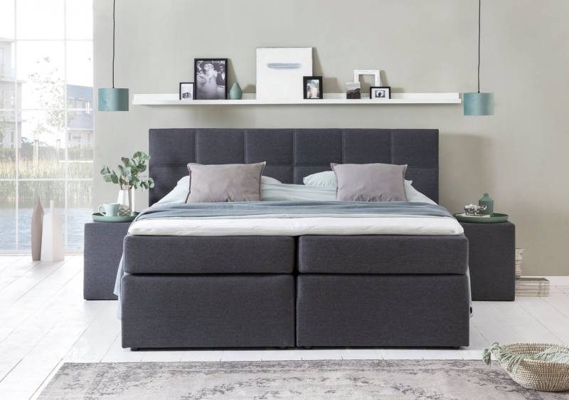 Möbelfreude Boxspringbett Boxspringbett Bea Anthrazit 180x220 cm H2/H3, Anthrazit 180x220 cm H2/H3 7-Zonen Taschenfederkern-Matratze + Bonell- von RAVENSBERGER Matratzen