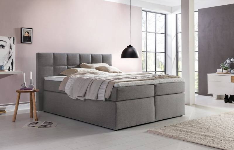 Möbelfreude Boxspringbett Boxspringbett Bea Hellgrau 180x220 cm H3, Hellgrau 180x220 cm H3 7-Zonen Taschenfederkern-Matratze + Bonell-Fede von RAVENSBERGER Matratzen