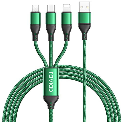 RAVIAD Multi USB Kabel, 3 in 1 Ladekabel Nylon Universal Schnellladekabel Micro Typ C Lightning für iPhone Android Samsung Galaxy S21 S20 S10 S9, Huawei P40, Honor, Sony, Kindle -1.2M von RAVIAD