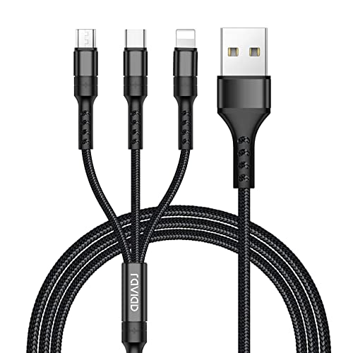 RAVIAD Multi USB Kabel, 3 in 1 USB Ladekabel Nylon Multi Ladekabel 3 in 1 Schnellladekabel mit Micro USB Typ C Lightning Kabel für iPhone, Android Samsung Galaxy, Huawei, Oneplus, Sony, Honor - 2M von RAVIAD