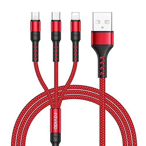 RAVIAD Multi USB Kabel, 3 in 1 Universal ladekabel Nylon Mehrfach Ladekabel Micro USB Typ C Lightning Kabel für iPhone, Android Samsung Galaxy, Huawei, Oneplus-1.2M von RAVIAD