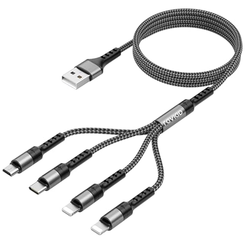 RAVIAD Multi USB Kabel, 4 in 1 Multi Ladekabel Schnell Mehrfach Ladekabel Universal Kabel mit Micro USB Typ C Lightning Kabel für iPhone, Android Samsung Galaxy, Huawei, Oneplus, Sony-Grau [1.2M] von RAVIAD