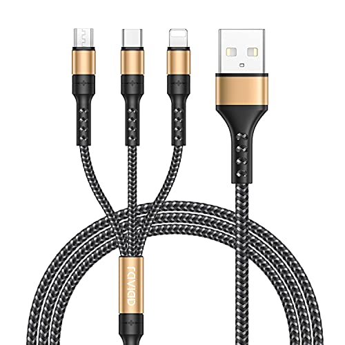 RAVIAD Multi USB Kabel, Universal Ladekabel [1.2M] Nylon Schnell 3 in 1 Mehrfach Ladekabel mit Micro USB Typ C Lightning Kabel für iPhone, Android Samsung Galaxy, Huawei, Oneplus-Gold von RAVIAD