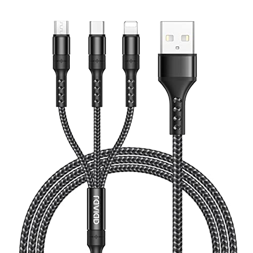 RAVIAD Multi USB Universal Ladekabel [1.2M] Nylon Schnell 3 in 1 Mehrfach mit Micro USB Typ C Lightning Kabel für iPhone, Android Samsung Galaxy, Huawei, Sony, Oneplus, LG - Schwarz von RAVIAD