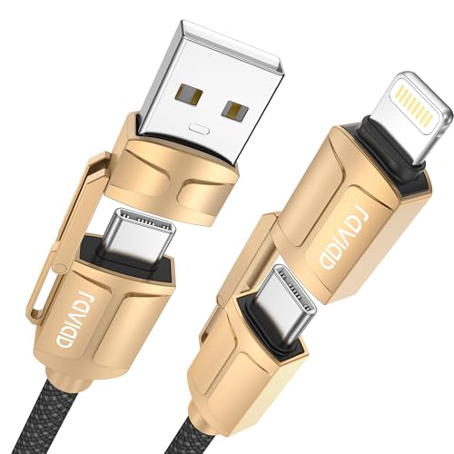 RAVIAD Multi USB Kabel, Universal Ladekabel [2M] Nylon Schnell 4 in 1 Mehrfach Ladekabel 60W PD mit USB C/A auf Lightning, USB C/A auf Typ C für iPhone,Android Galaxy,Huawei von RAVIAD